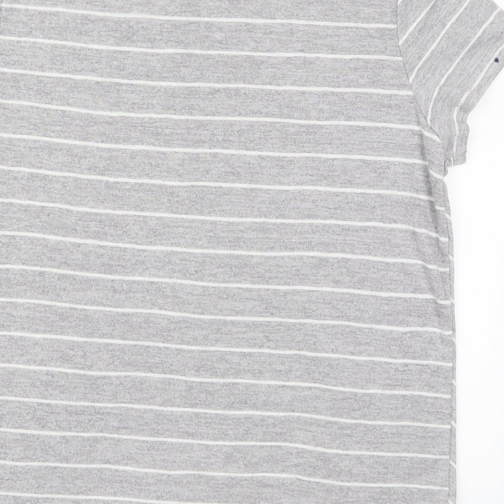 George Womens Grey Striped Polyester Basic T-Shirt Size 12 Round Neck