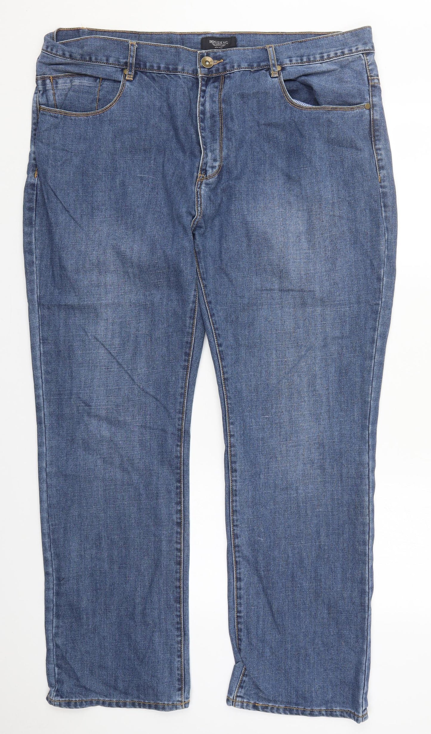 Boseding Mens Blue  Cotton Straight Jeans Size 42 L30 in Regular Button