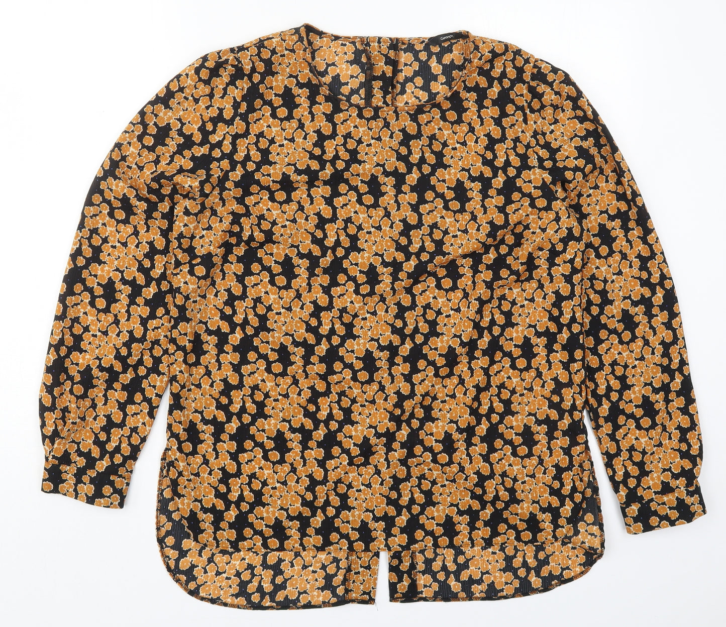 George Womens Orange Floral Polyester Basic Blouse Size 12 Round Neck