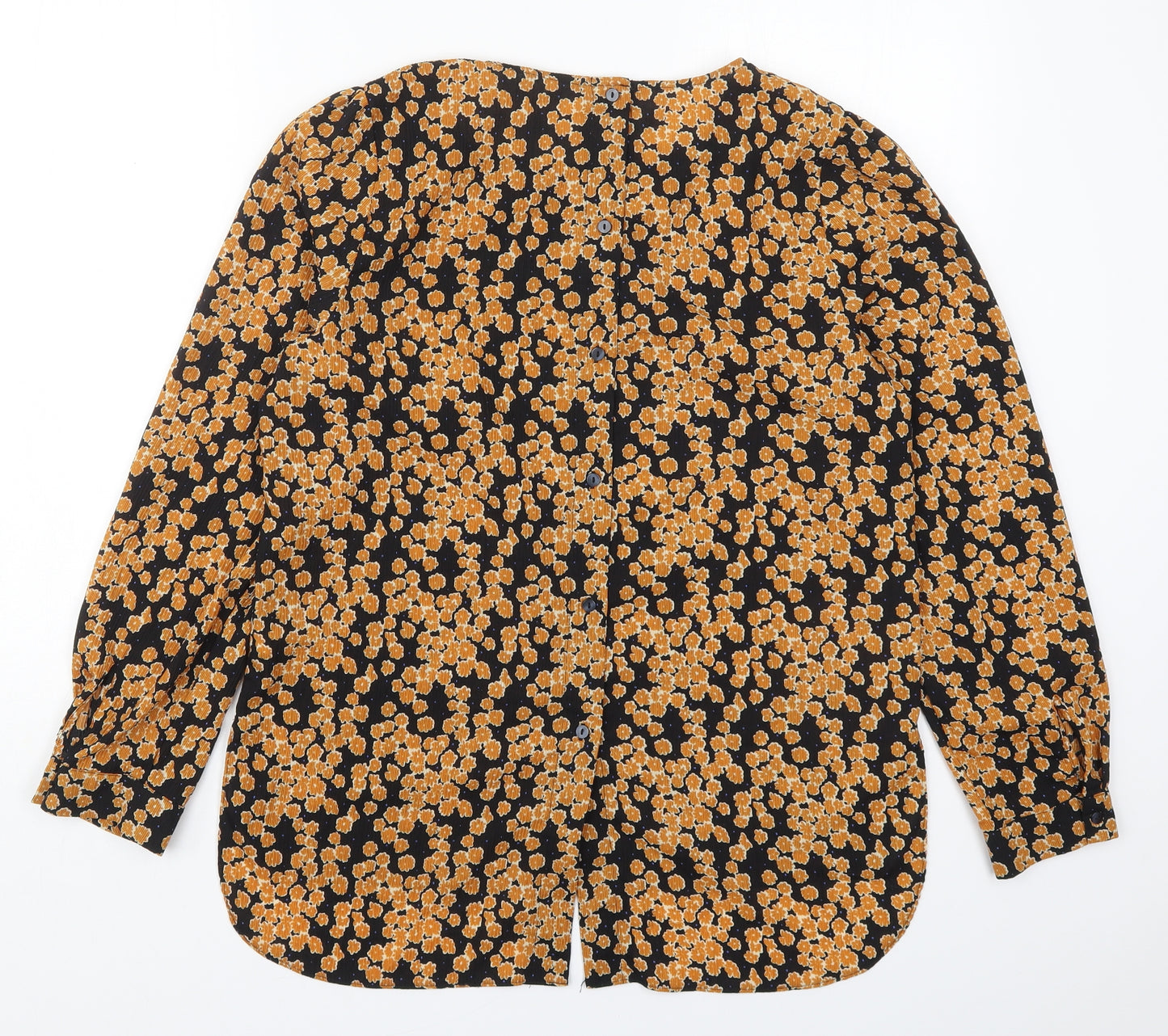 George Womens Orange Floral Polyester Basic Blouse Size 12 Round Neck