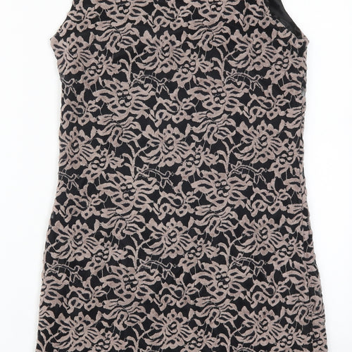Yumi Womens Brown Floral Polyester Mini  Size M  V-Neck Pullover