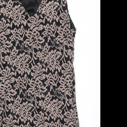 Yumi Womens Brown Floral Polyester Mini  Size M  V-Neck Pullover