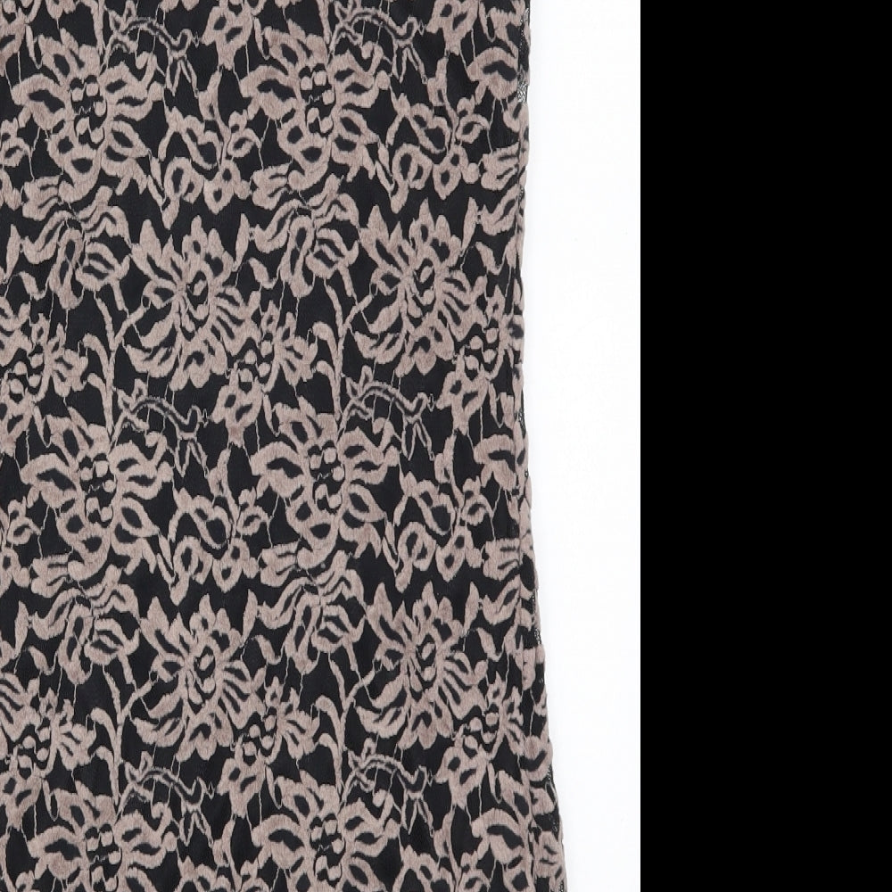 Yumi Womens Brown Floral Polyester Mini  Size M  V-Neck Pullover