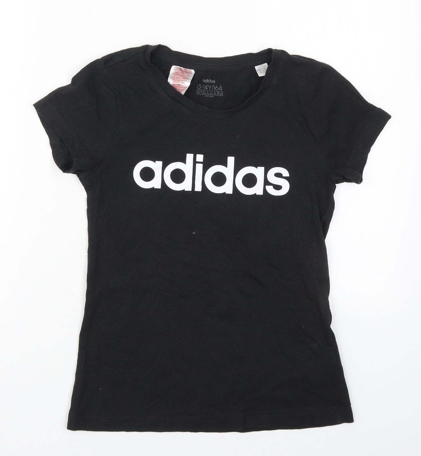 adidas Girls Black  Cotton Basic T-Shirt Size 13-14 Years Crew Neck Pullover