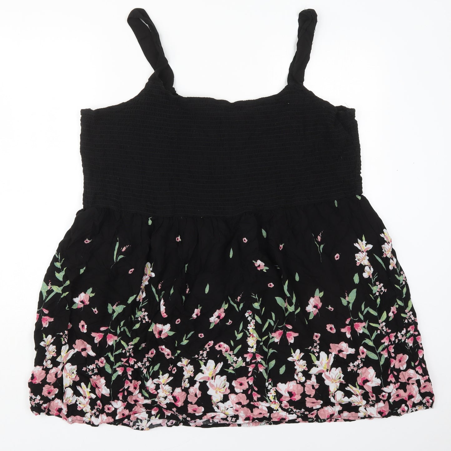 Yours Womens Black Floral Viscose Basic Tank Size 26 Square Neck - Pink Flowers