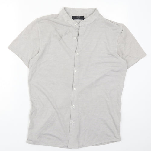 Matalan Mens Grey  Cotton  Button-Up Size M Round Neck Button