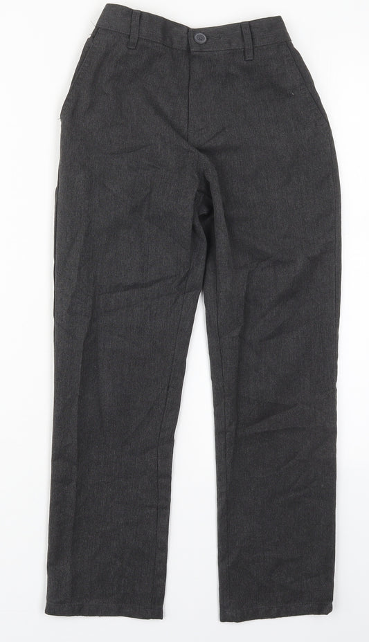 Front view of Next boys’ grey polyester dress pants trousers, size 10, years regular button