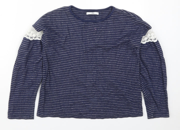 Marks and Spencer Girls Blue Striped Polyester Pullover Sweatshirt Size 11-12 Years  Pullover