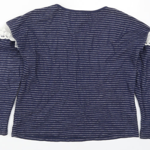 Marks and Spencer Girls Blue Striped Polyester Pullover Sweatshirt Size 11-12 Years  Pullover