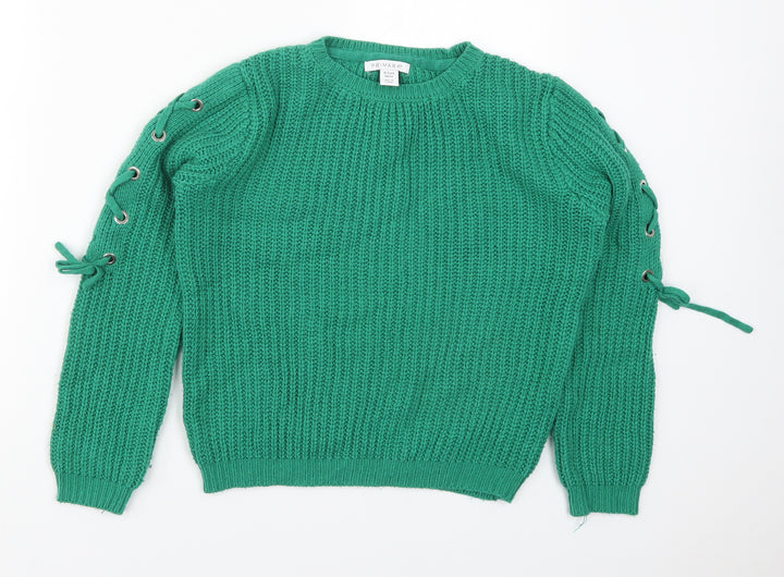 Primark Girls Green Round Neck Acrylic Pullover Jumper Size 10-11 Years Pullover