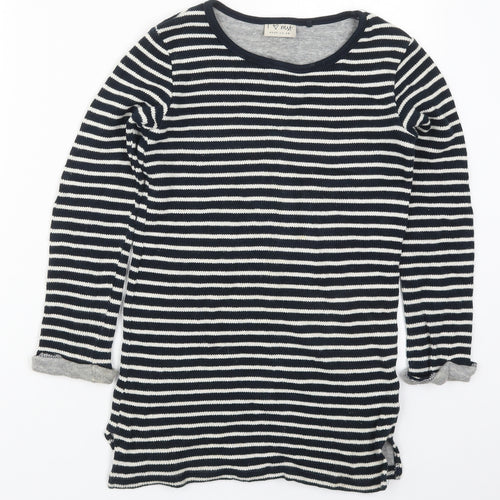 NEXT Girls Black Round Neck Striped Cotton Pullover Jumper Size 9 Years  Pullover