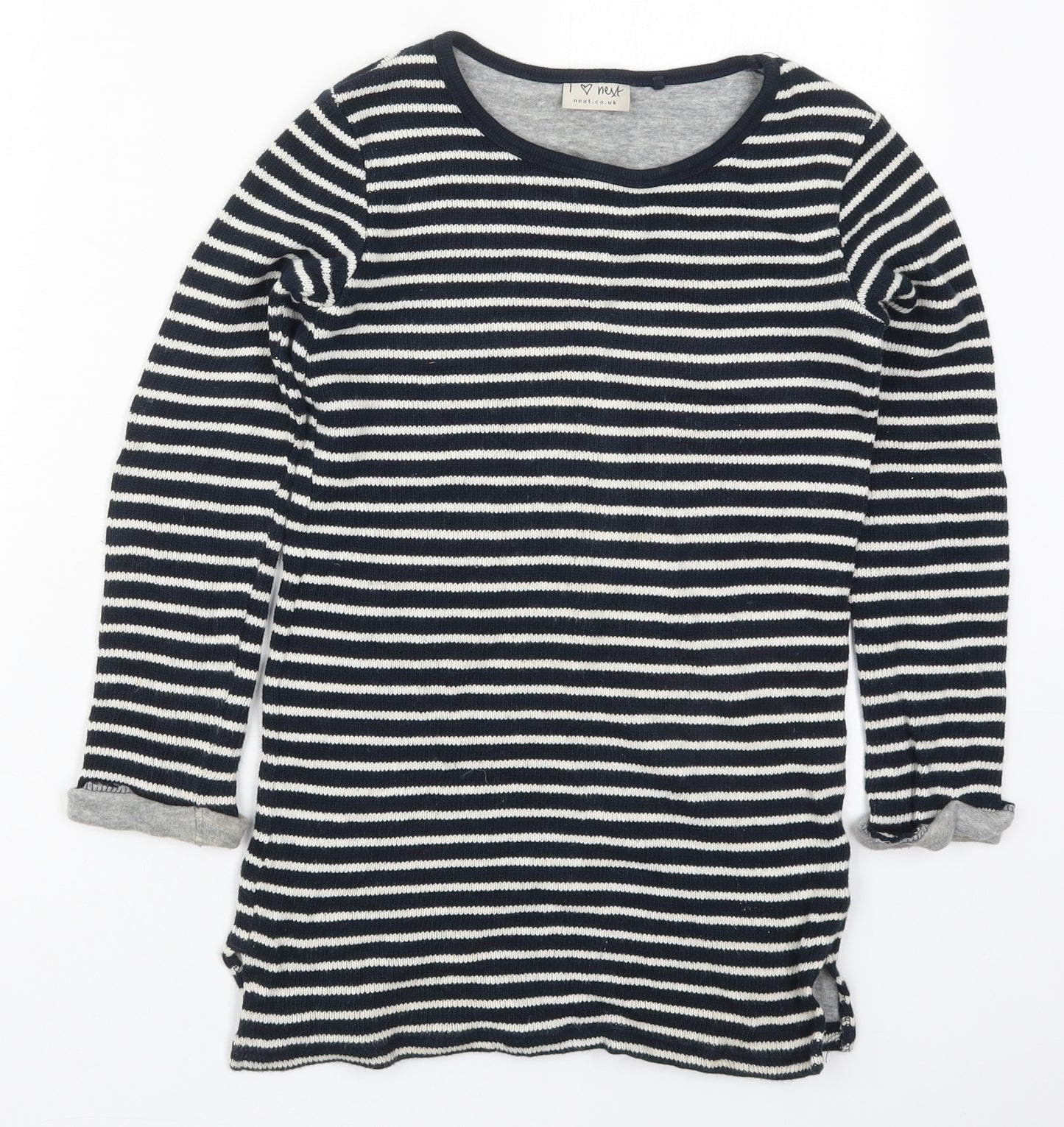 NEXT Girls Black Round Neck Striped Cotton Pullover Jumper Size 9 Years  Pullover