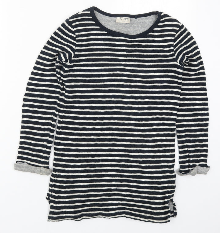 NEXT Girls Black Round Neck Striped Cotton Pullover Jumper Size 9 Years  Pullover