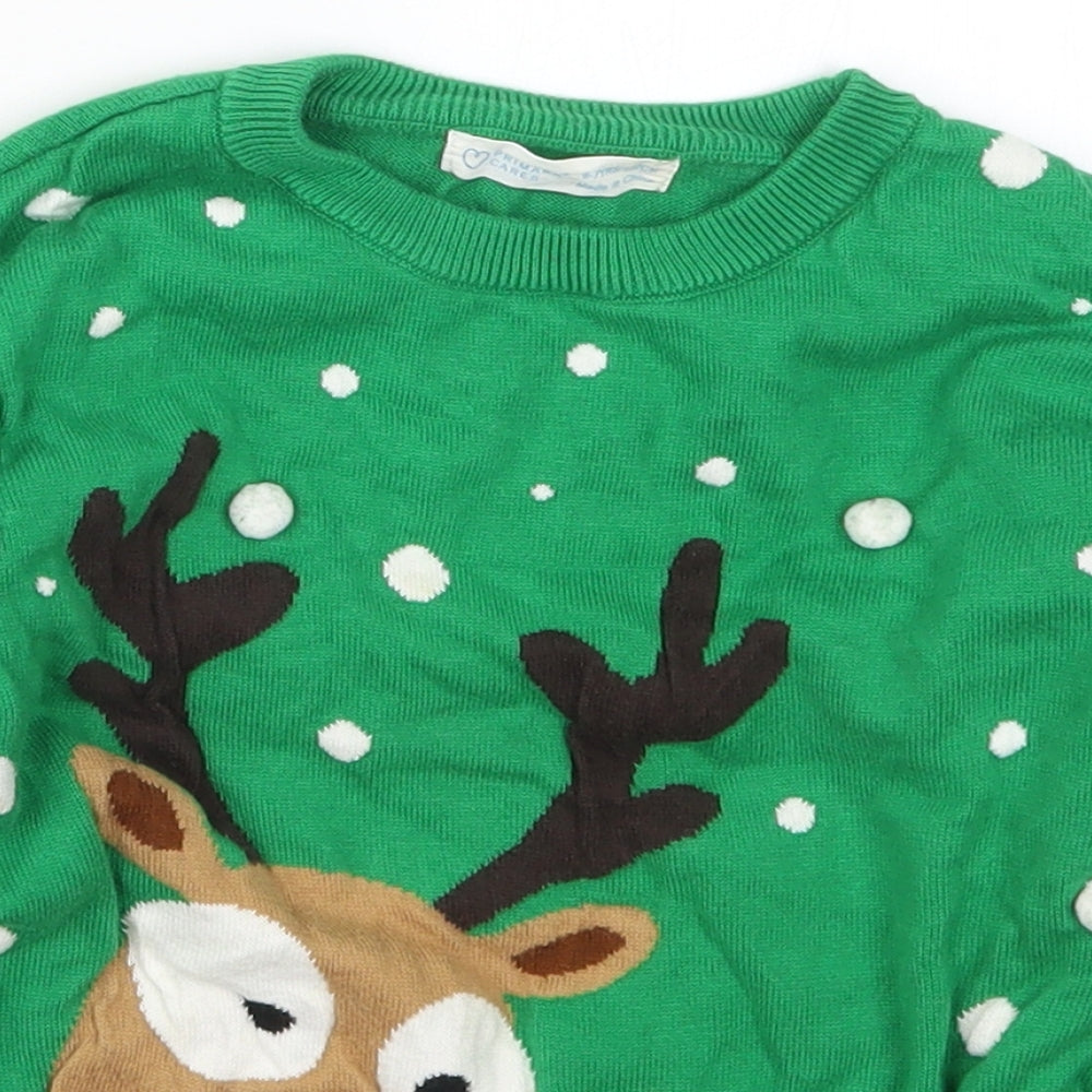 Primark Boys Green Round Neck  Cotton Pullover Jumper Size 6-7 Years  Pullover - Santa Squad Rudolph