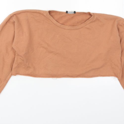 PRETTYLITTLETHING Womens Beige  Cotton Pullover Sweatshirt Size 12  Pullover