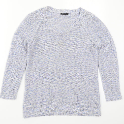 Roman Womens Blue V-Neck  Acrylic Pullover Jumper Size 10