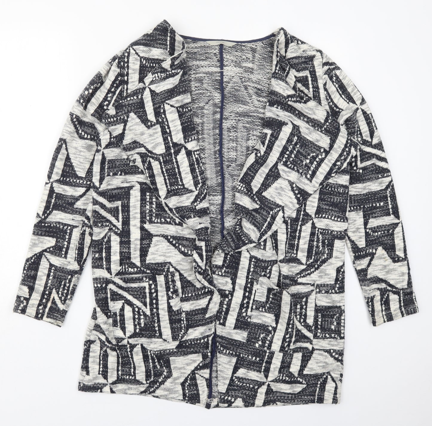 George Womens Grey V-Neck Geometric Cotton Cardigan Jumper Size 12