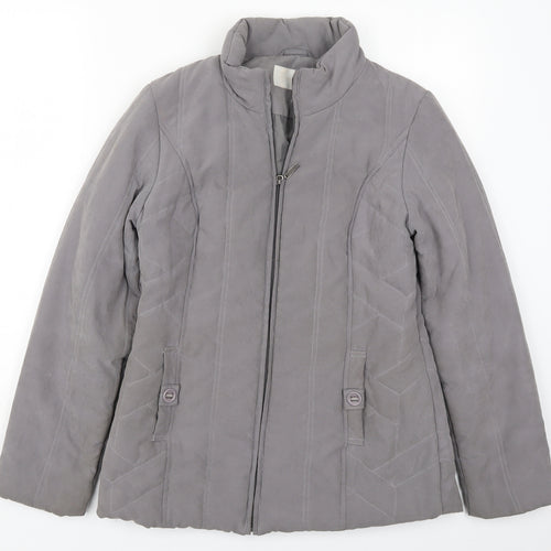 BHS Womens Grey   Quilted Coat Size 10  Zip