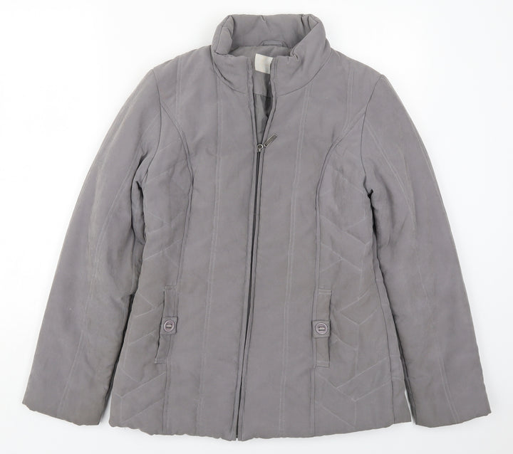 BHS Womens Grey Quilted Coat Size 10 Zip