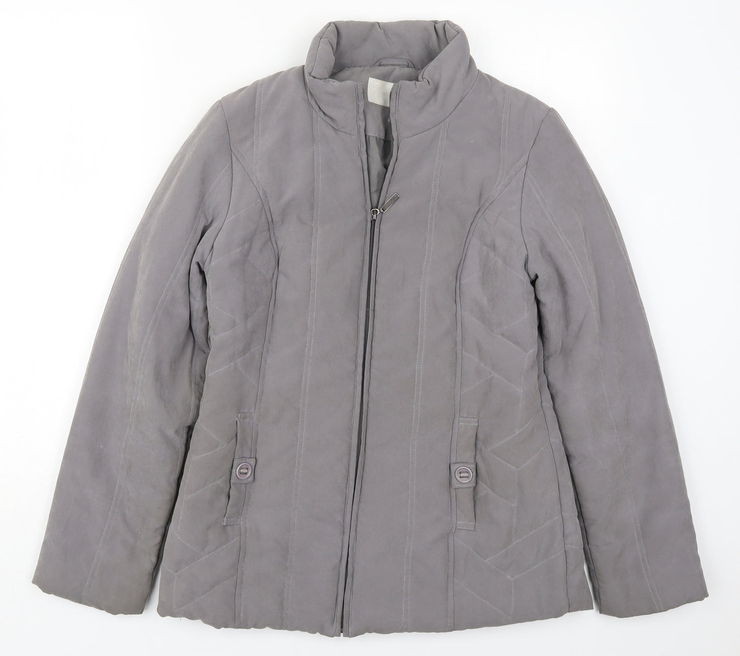 BHS Womens Grey   Quilted Coat Size 10  Zip