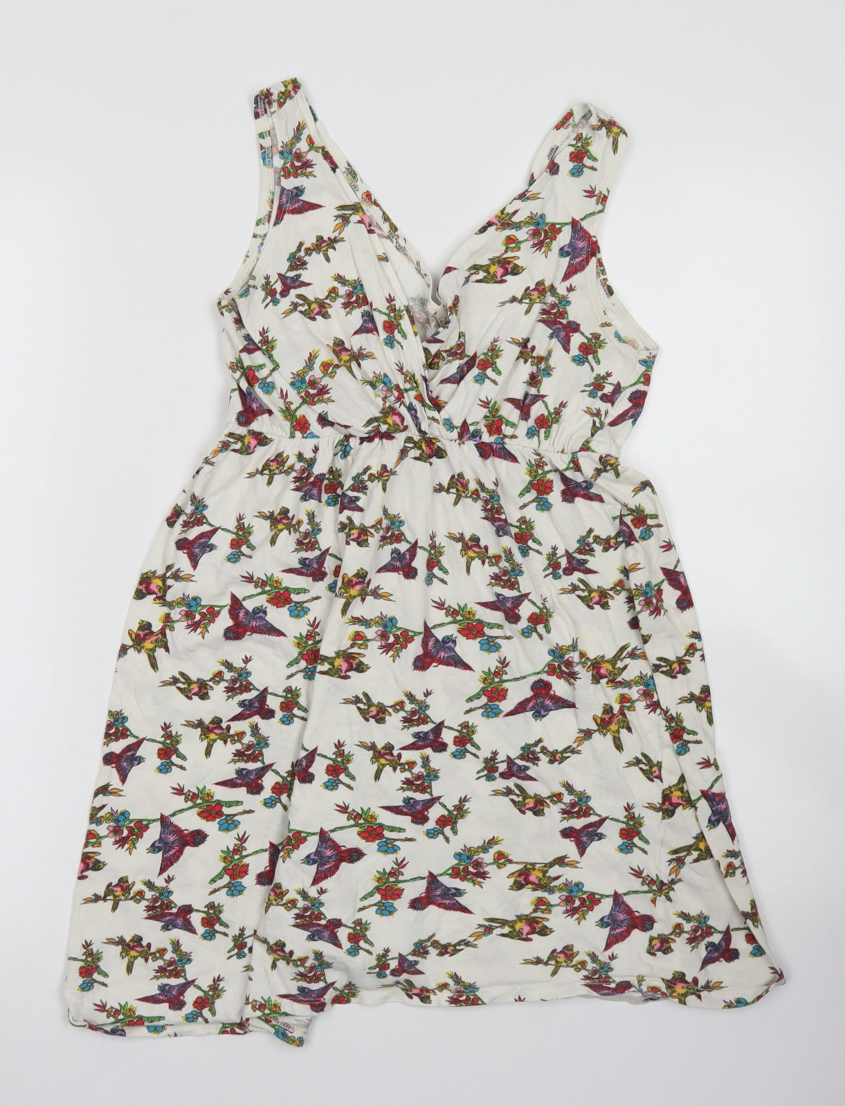 Dorothy Perkins Womens White Floral Cotton Tunic T-Shirt Size 8 V-Neck - Peplum