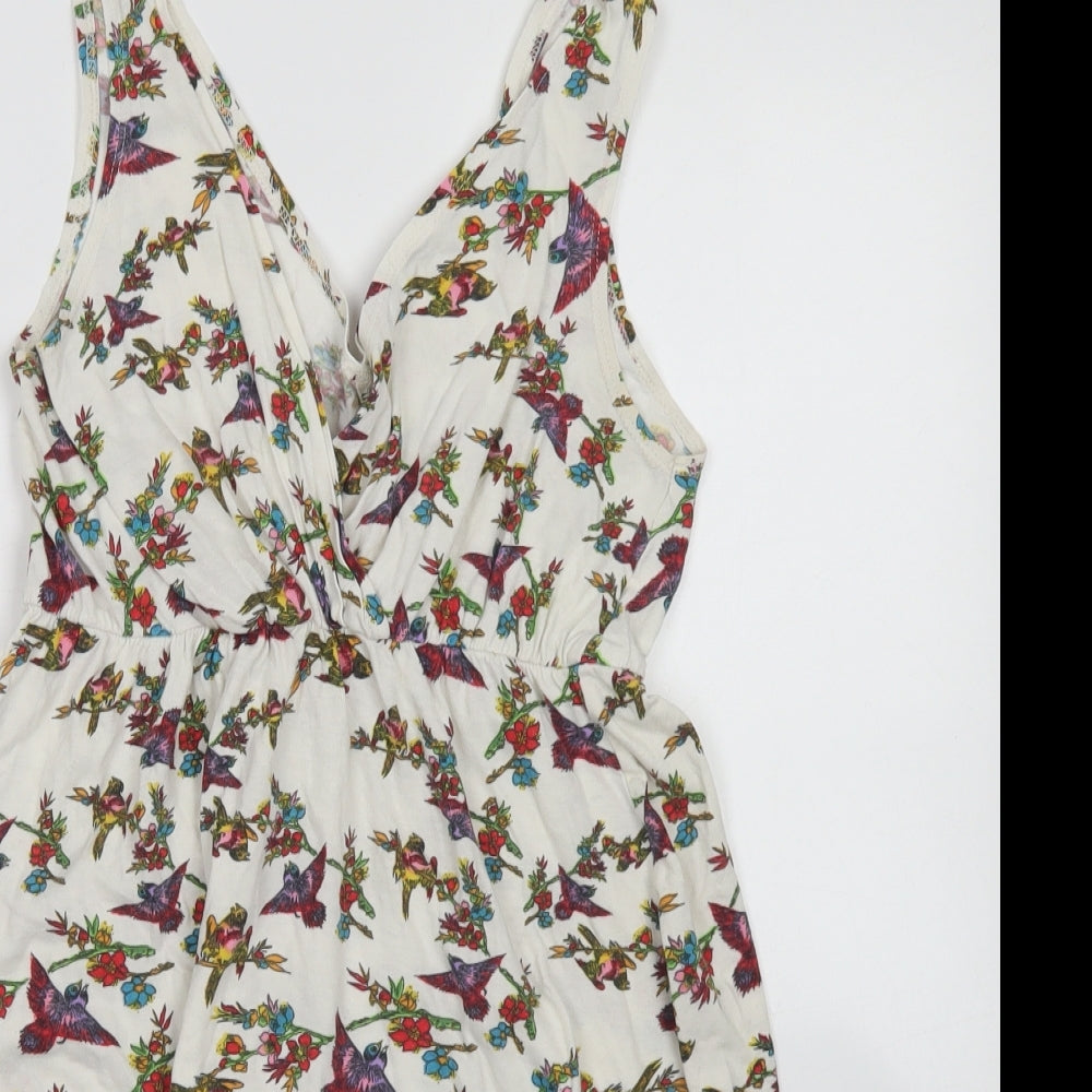 Dorothy Perkins Womens White Floral Cotton Tunic T-Shirt Size 8 V-Neck - Peplum