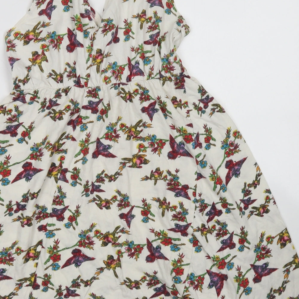 Dorothy Perkins Womens White Floral Cotton Tunic T-Shirt Size 8 V-Neck - Peplum