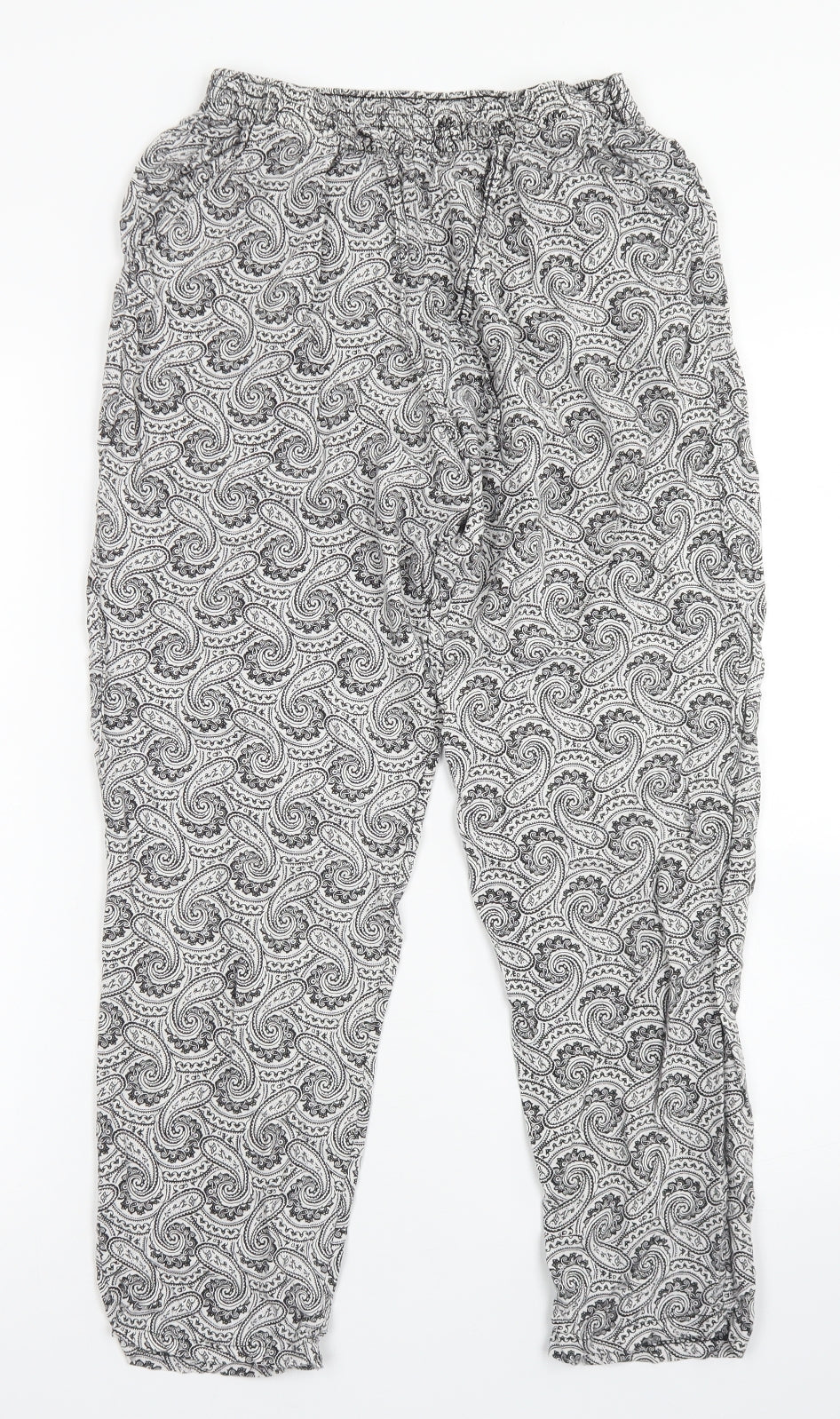 Kate Lilly Womens Black Paisley Viscose Harem Trousers Size 12 L23 in Regular Drawstring