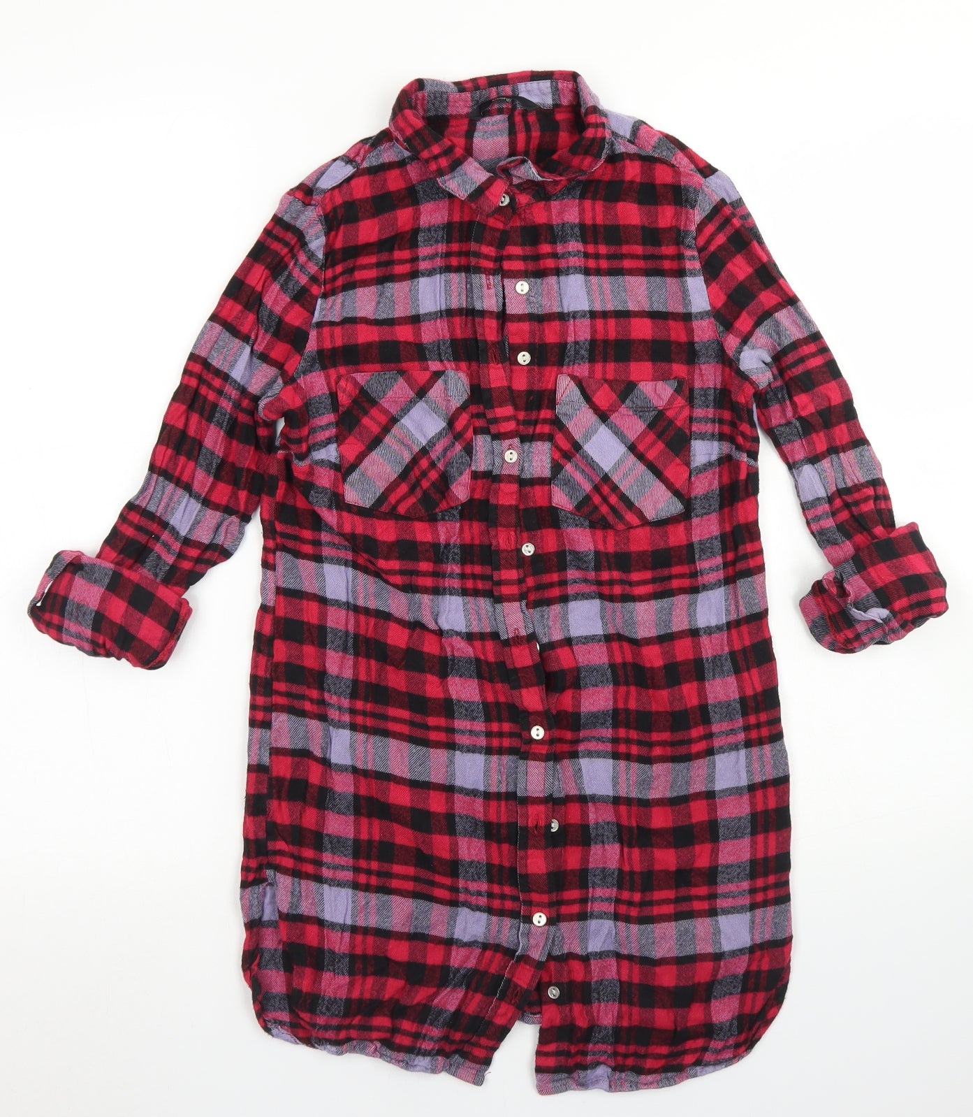 George Womens Pink Plaid Viscose Basic Button-Up Size 10 Collared