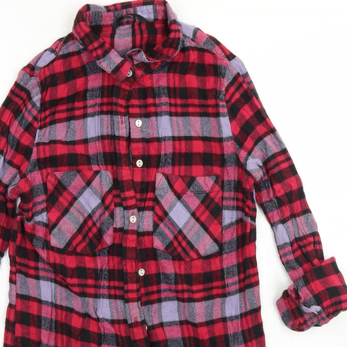 George Womens Pink Plaid Viscose Basic Button-Up Size 10 Collared