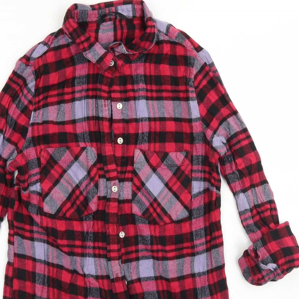 George Womens Pink Plaid Viscose Basic Button-Up Size 10 Collared