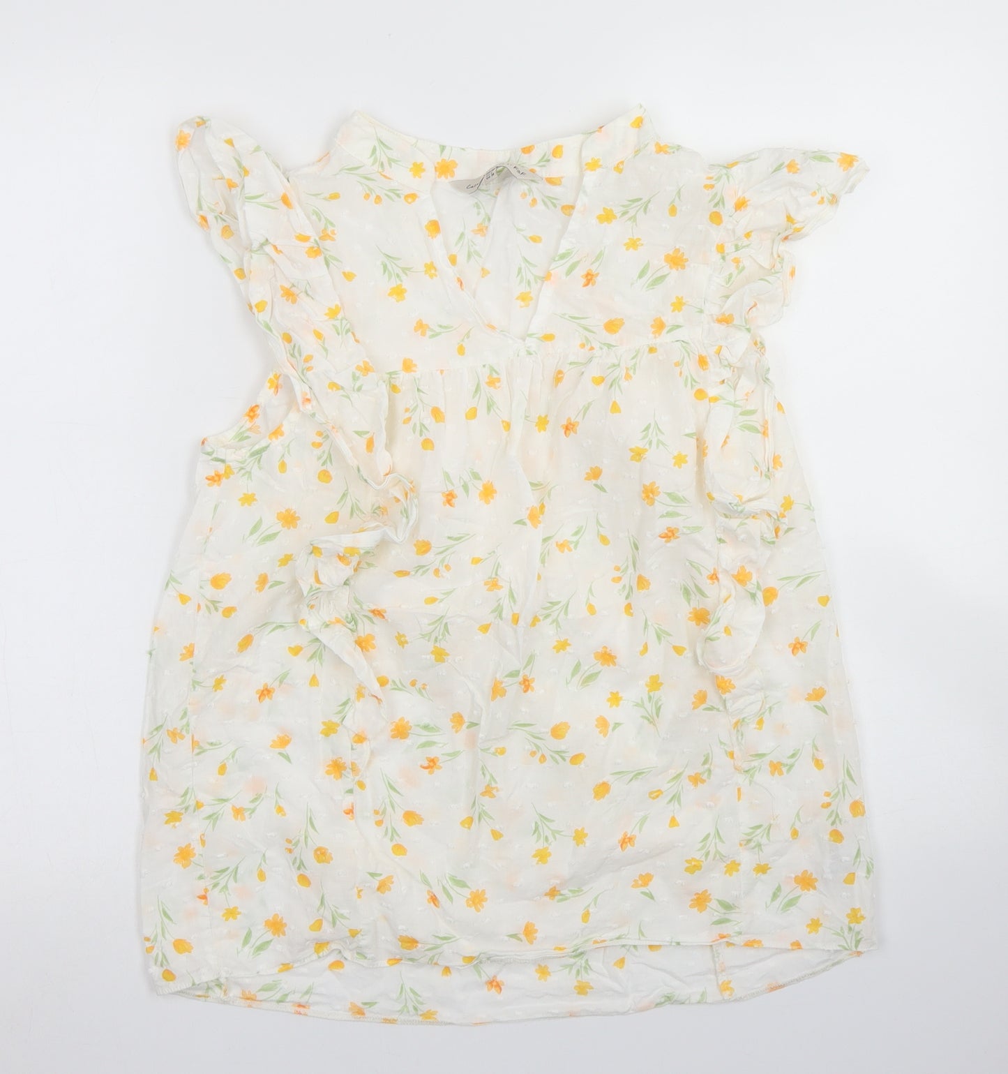 F&F Womens White Floral Cotton Basic Blouse Size 10 Round Neck