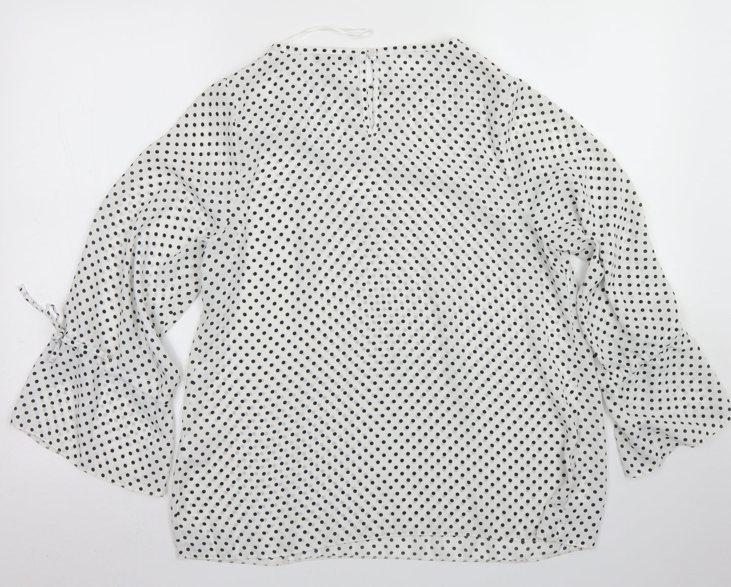 Papaya Womens White Polka Dot Polyester Basic Blouse Size 12 Round Neck - Bell Sleeve