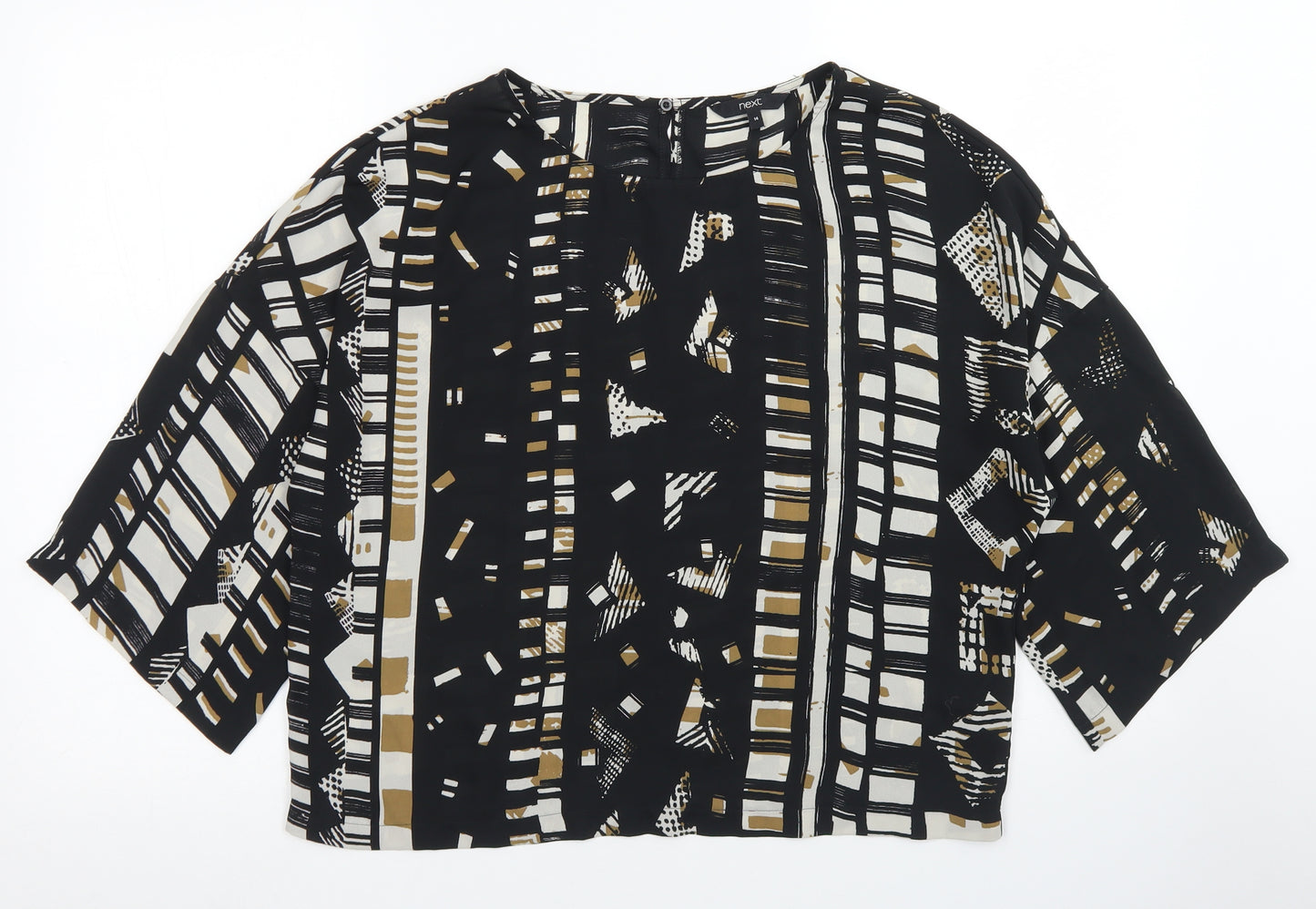NEXT Womens Black Geometric Polyester Cropped Blouse Size 14 Round Neck
