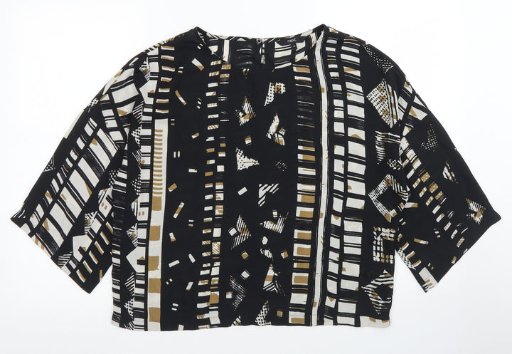 NEXT Womens Black Geometric Polyester Cropped Blouse Size 14 Round Neck