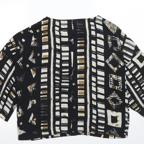 NEXT Womens Black Geometric Polyester Cropped Blouse Size 14 Round Neck