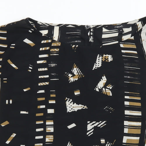 NEXT Womens Black Geometric Polyester Cropped Blouse Size 14 Round Neck