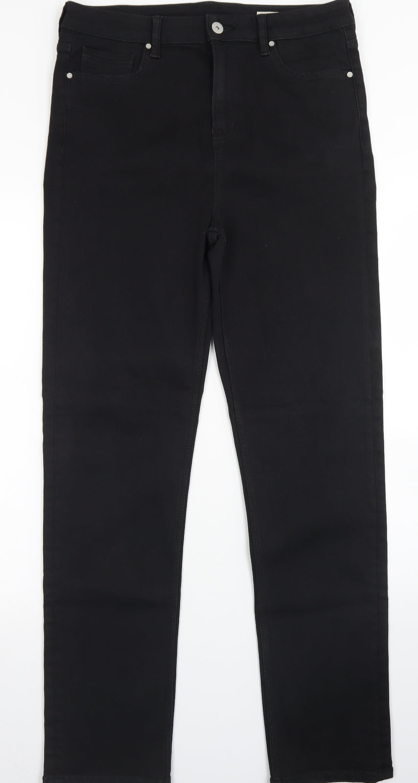 M&S Womens Black  Cotton Straight Jeans Size 14 L30 in Regular Button - The Sophia
