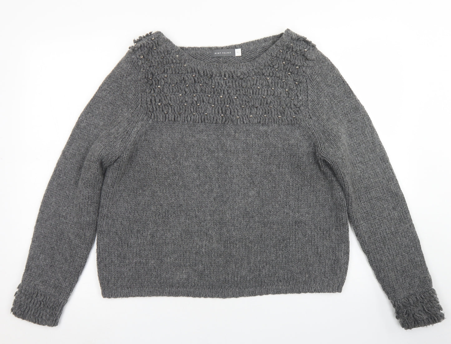 Mint Velvet Womens Grey Crew Neck  Acrylic Pullover Jumper Size 14