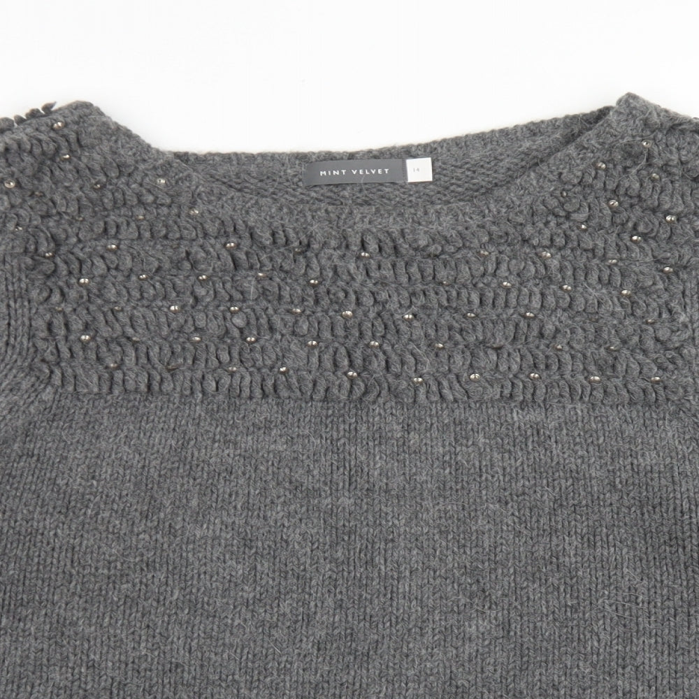 Mint Velvet Womens Grey Crew Neck  Acrylic Pullover Jumper Size 14
