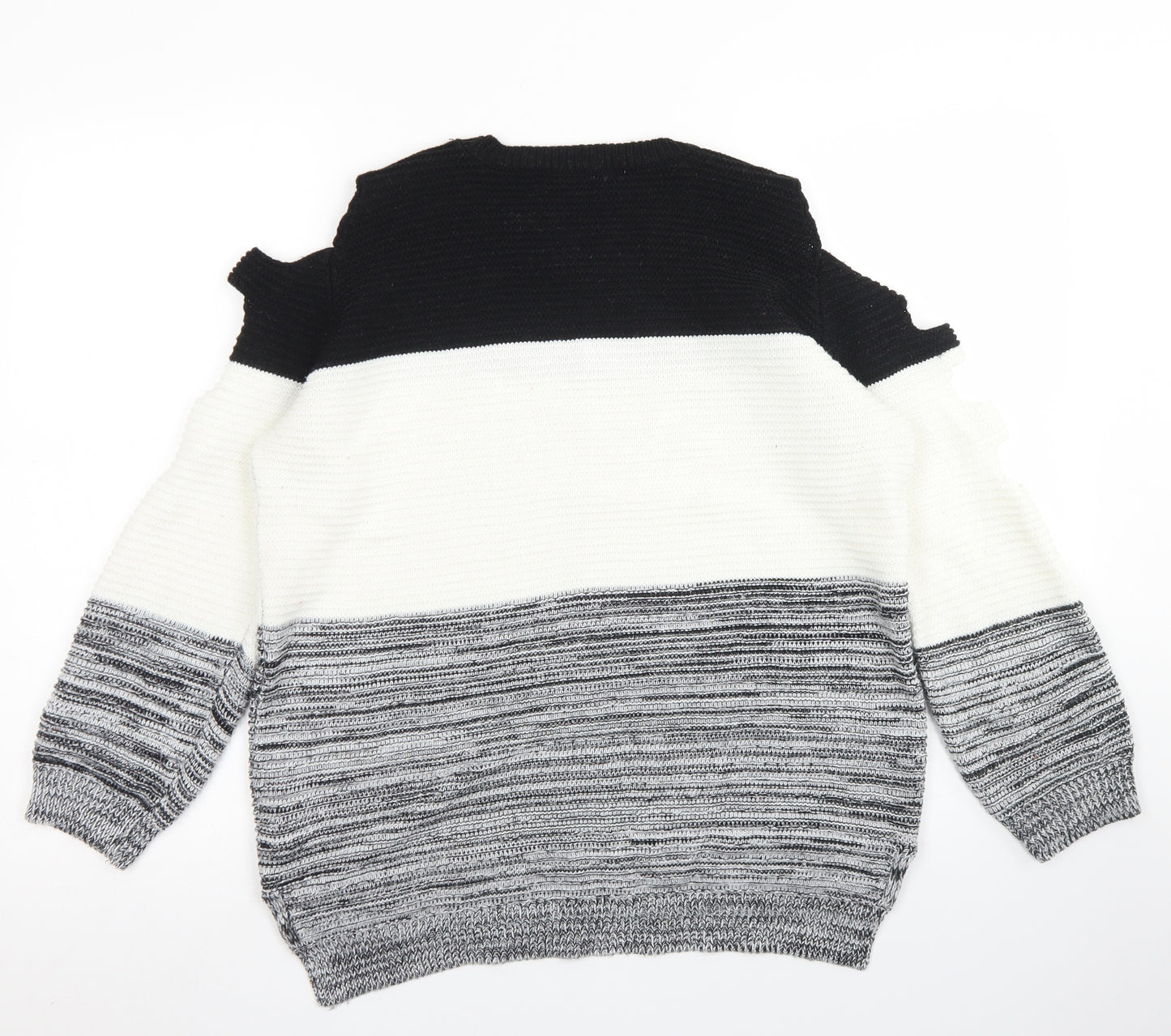 Primark Womens Grey Round Neck Striped Acrylic Pullover Jumper Size M   - Cut out Sleeves
