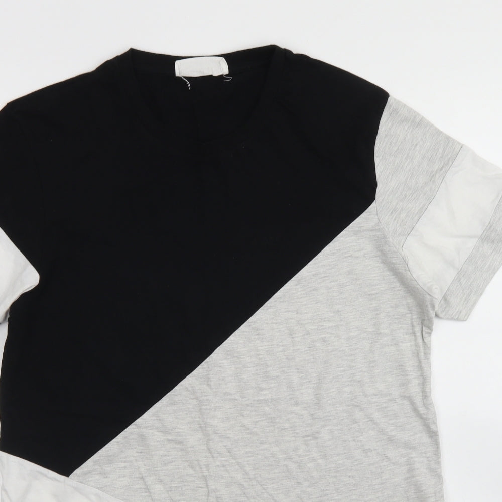 Primark Mens Grey Colourblock Cotton  T-Shirt Size M Crew Neck