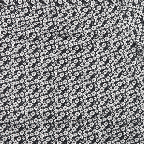 Easy Mens Black Floral Cotton  Button-Up Size XL Collared Button