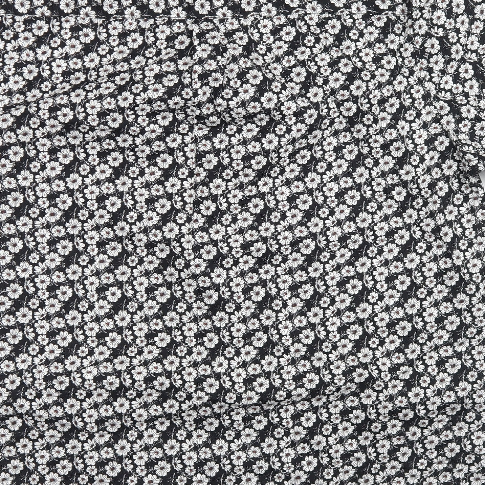 Easy Mens Black Floral Cotton  Button-Up Size XL Collared Button