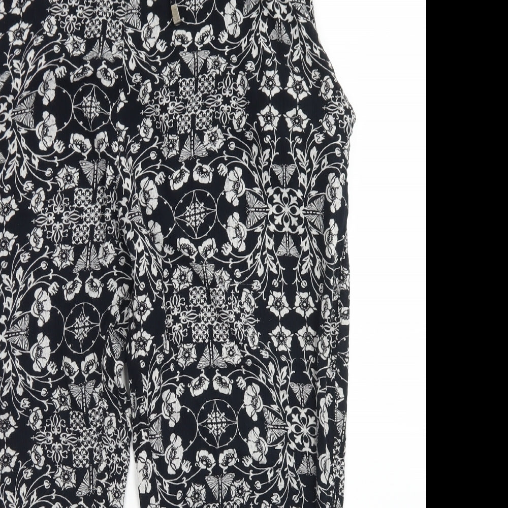 Peacocks Womens Black Floral Viscose Pedal Pusher Trousers Size 16 L20 in Regular Drawstring