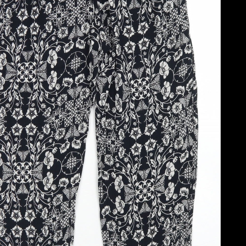 Peacocks Womens Black Floral Viscose Pedal Pusher Trousers Size 16 L20 in Regular Drawstring