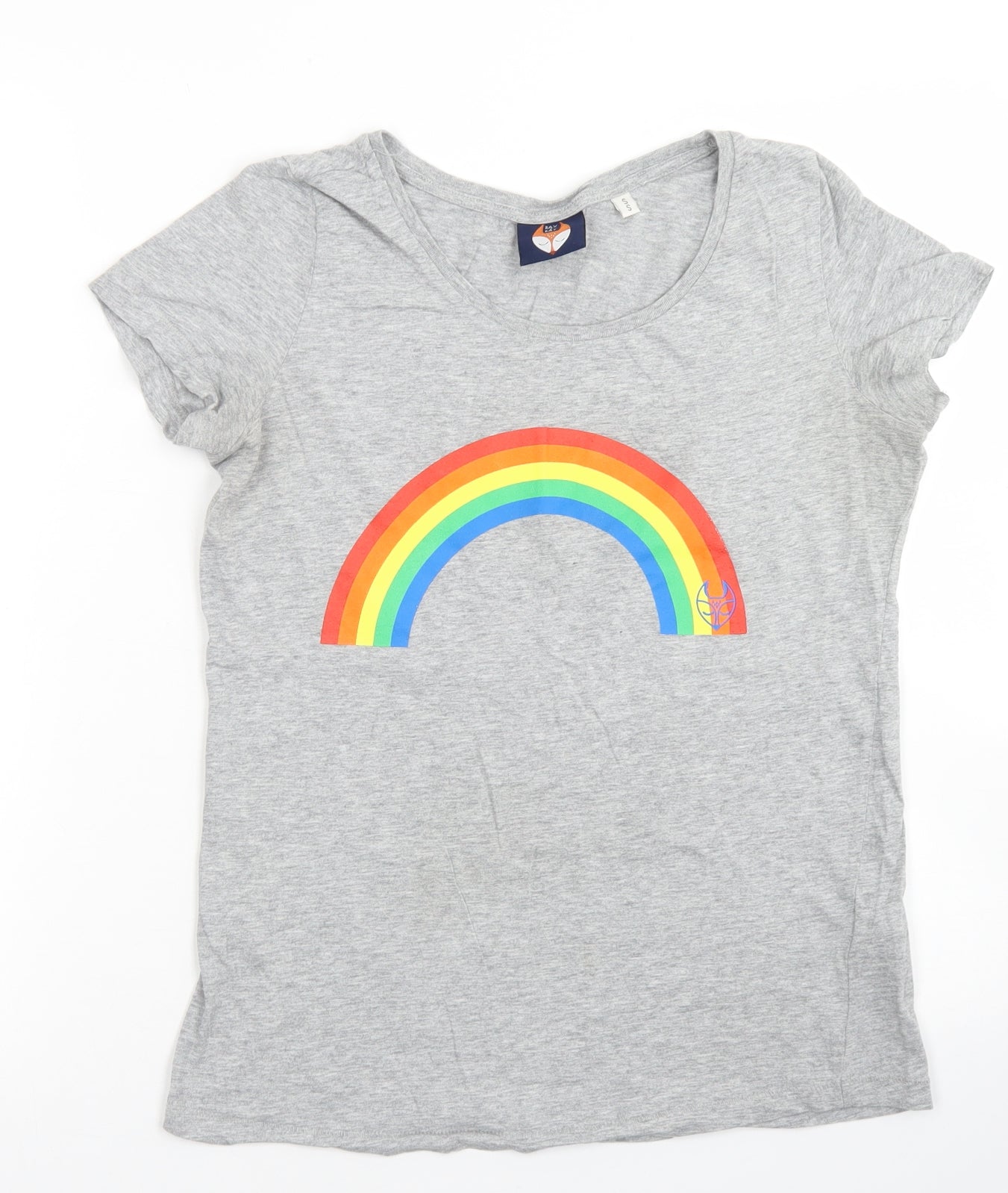 Bax & Bay  Womens Grey  Cotton Basic T-Shirt Size S Crew Neck - Rainbow