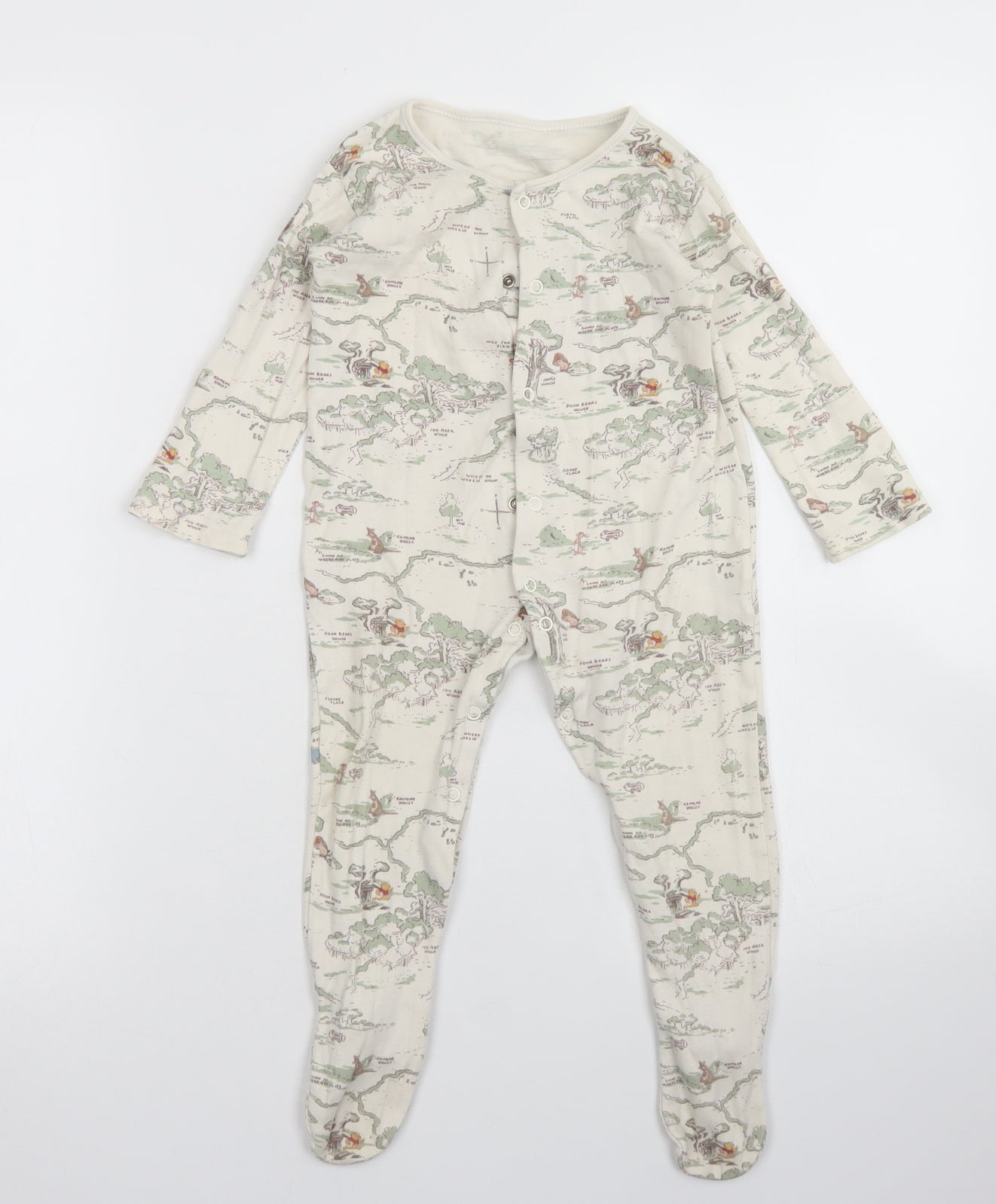 George Baby Brown  Cotton Babygrow One-Piece Size 12-18 Months  Snap - Winnie The Pooh