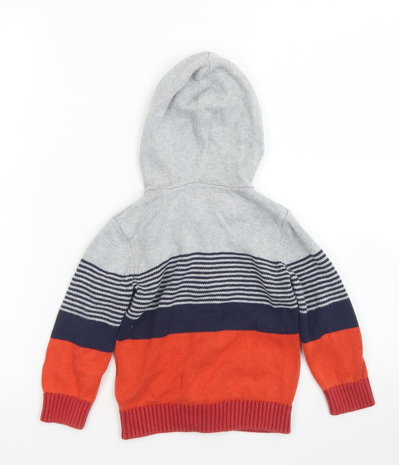 Bluezoo Boys Grey Crew Neck Striped Cotton Cardigan Jumper Size 2-3 Years  Zip - Dinosaur