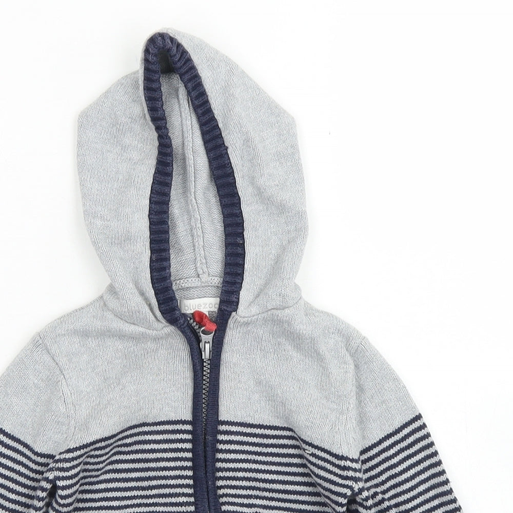 Bluezoo Boys Grey Crew Neck Striped Cotton Cardigan Jumper Size 2-3 Years  Zip - Dinosaur